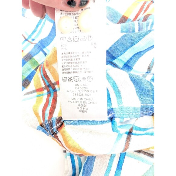 Tommy Bahama Linen Yellow Blue Gingham Plaid Button Down Shirt Size Large - Picture 6 of 9